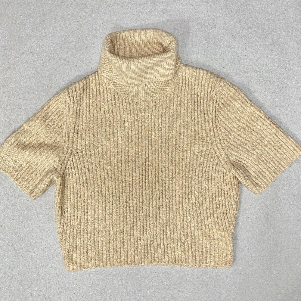 House of Harlow Beige Ribbed Knit Pullover Sweater Shirt Women’s M Turtleneck